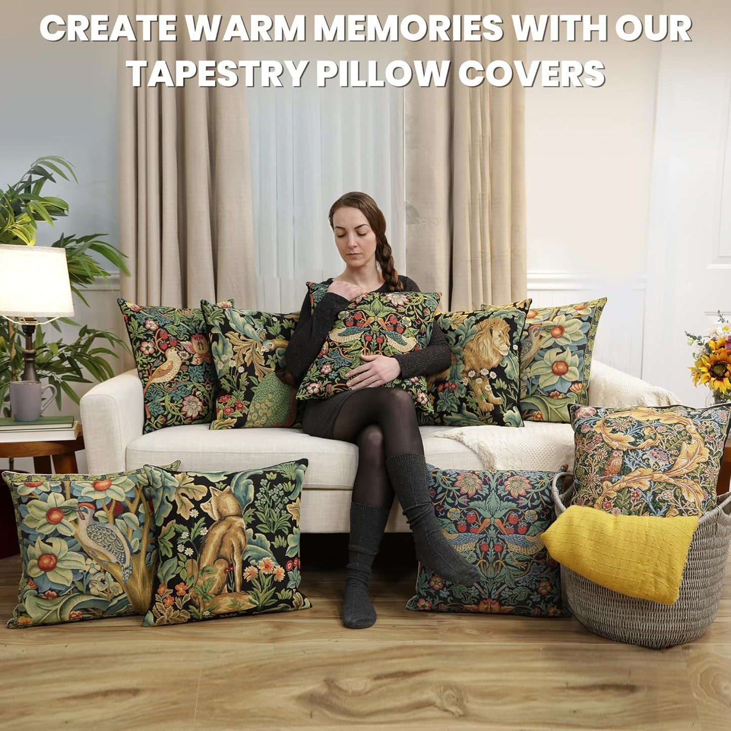 Charlotte Home Furnishings Throw Pillow Covers, Decorative Boho Pillow Covers for Couch, Living Room, Black Owl Square Cushion Cases 18x18 in, European Cotton Jacquard Woven for Cozy Bedroom Decor