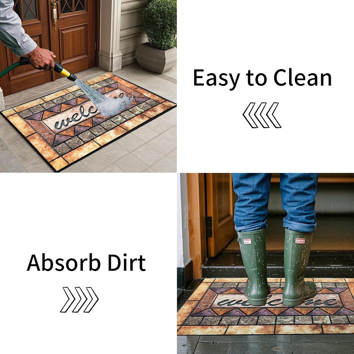 Door Mat Welcome Mat, Heavy Duty Door Mat 23.6 x 35.4 Inch Front Door Mat Rug Doormat for Outdoor Entrance Home Non-Slip Rubber Rug for Front Door, Outside, Entryway, Patio (Brown Welcome)