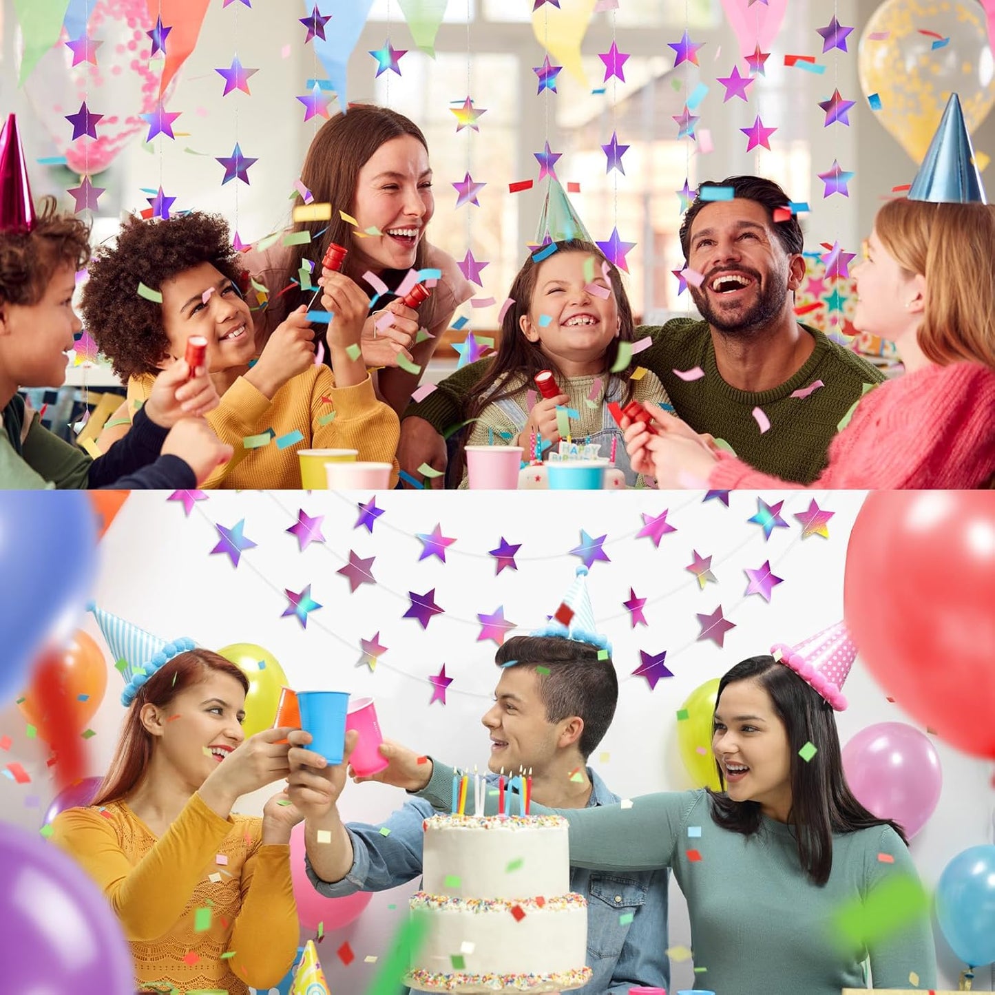 Patelai Glitter Star Garland Banner Decor 130 Feet Star Hanging Bunting Banner Twinkle Backdrop for Homecoming Classroom Wedding Birthday Halloween Christmas Party Supplies(Iridescent Purple)