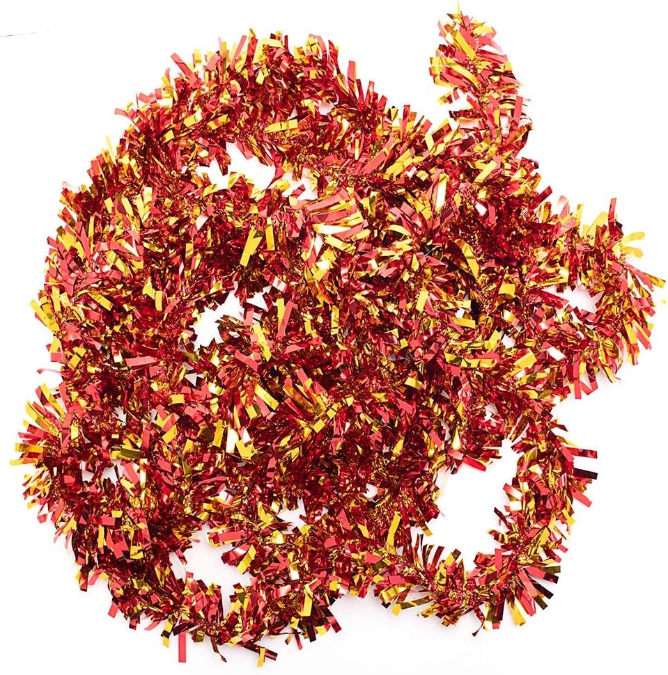 Anderson's Red & Gold Sparkle Glitter Metallic Tinsel Twist for Trailer Or Golf Cart, 4 inches Wide x 25 ft Long, Christmas, Birthday, Patriotic and Holiday Garland Decor for Parties and Parades