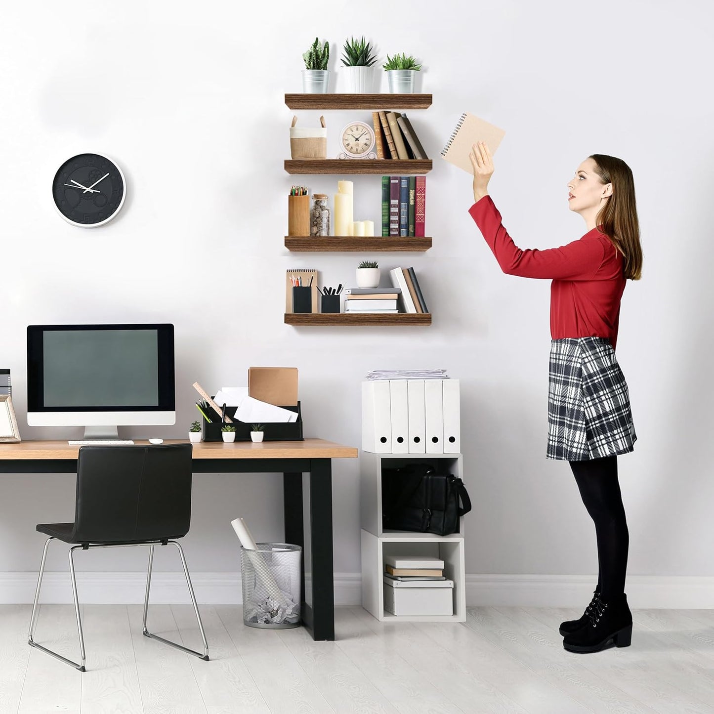 Sorbus Floating Shelves for Wall, Bathroom Shelves Wall Mounted for Kitchen, Bedroom, Living Room, Bathroom Storage, Over Toilet, Hanging Book Shelf for Wall Home Decor (Walnut, 4 Pack)