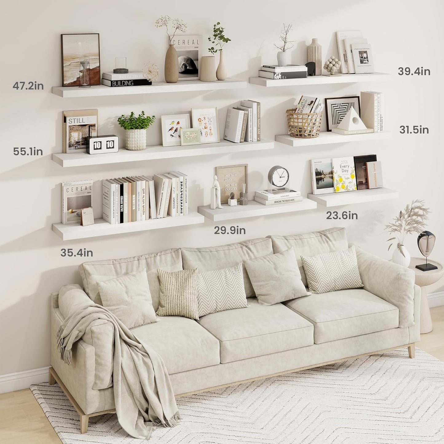 Fun Memories 24 Inch Floating Shelves for Wall, 9 Inch Deep White Rustic Wood Wall Mounted Shelves for Bathroom, Kitchen, Living Room, Set of 2