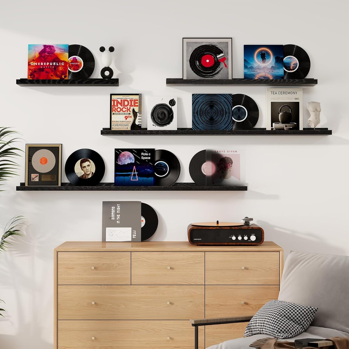 Floating Picture Ledge Shelves 48 Inch Solid Oak Wood Set of 2, Rustic Wall Storage Shelves with Lip, Kids Bookshelf, Photo & Picture Ledge Shelves for Bedroom, Living Room, Kitchen