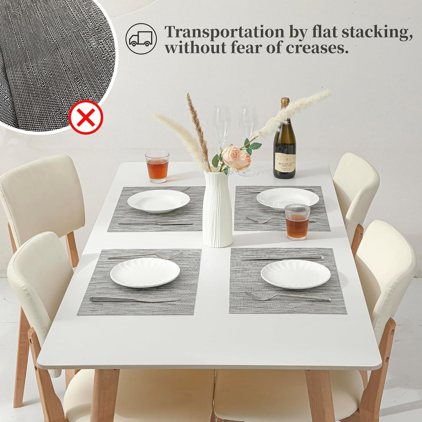 Leetaltree Silver Placemats Set of 8 - Heat Resistant Non-Slip Place mats for Dining Table, Washable Durable PVC Vinyl Woven Table Mats(Silver, 8)