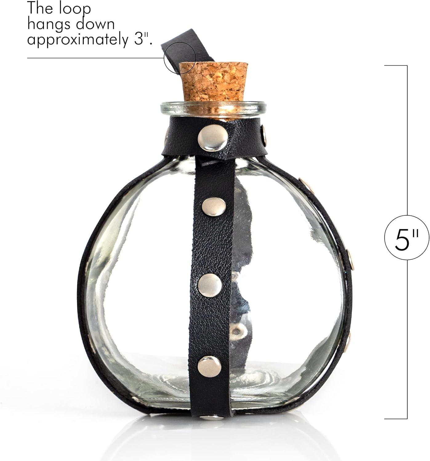 Skeleteen Dark Magic Potion Bottle - Black Wizard Potions Glass Holder with Cork Stopper and Faux Leather Harness with Holster Loop