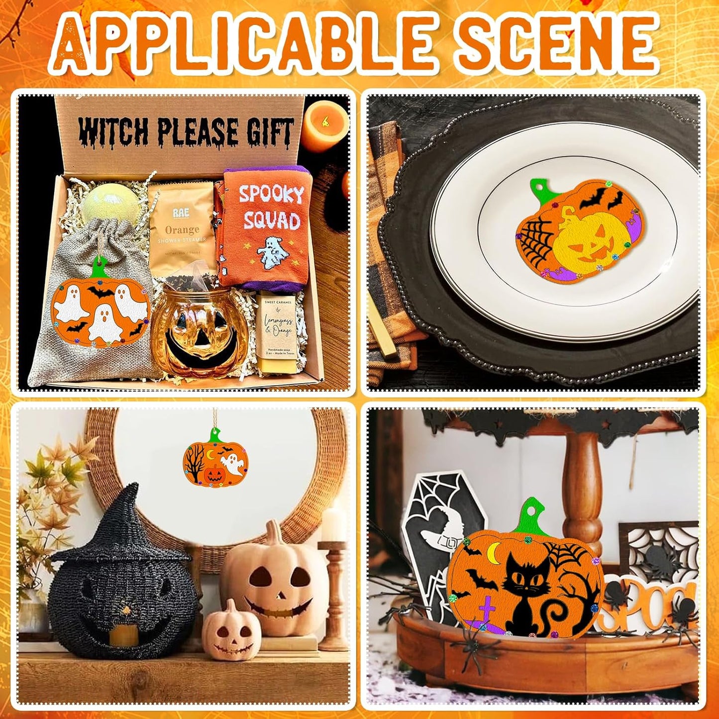 36PCS Wooden Pumpkins Ornaments to Paint Halloween Thanksgiving Decoration Cutouts Unfinished 3.5 inches, DIY Blank Unfinished Pumpkin Ornament for Home Harvest Crafts Hanging Autumn Decor(6Style)