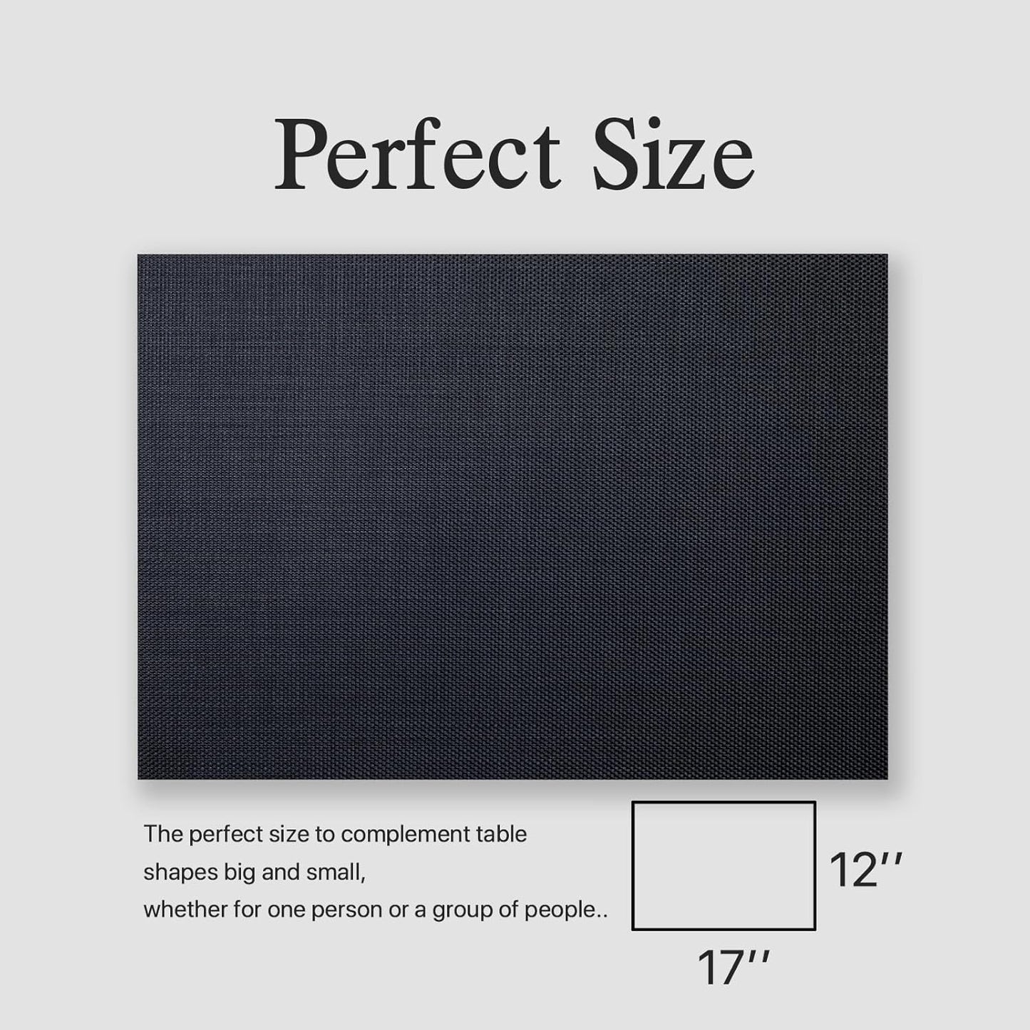 Placemats Set of 6 - Easy Clean Woven Vinyl Placemats for Dining Table, Indoor/Outdoor Place Mats, Washable PVC Table Mats(Black)