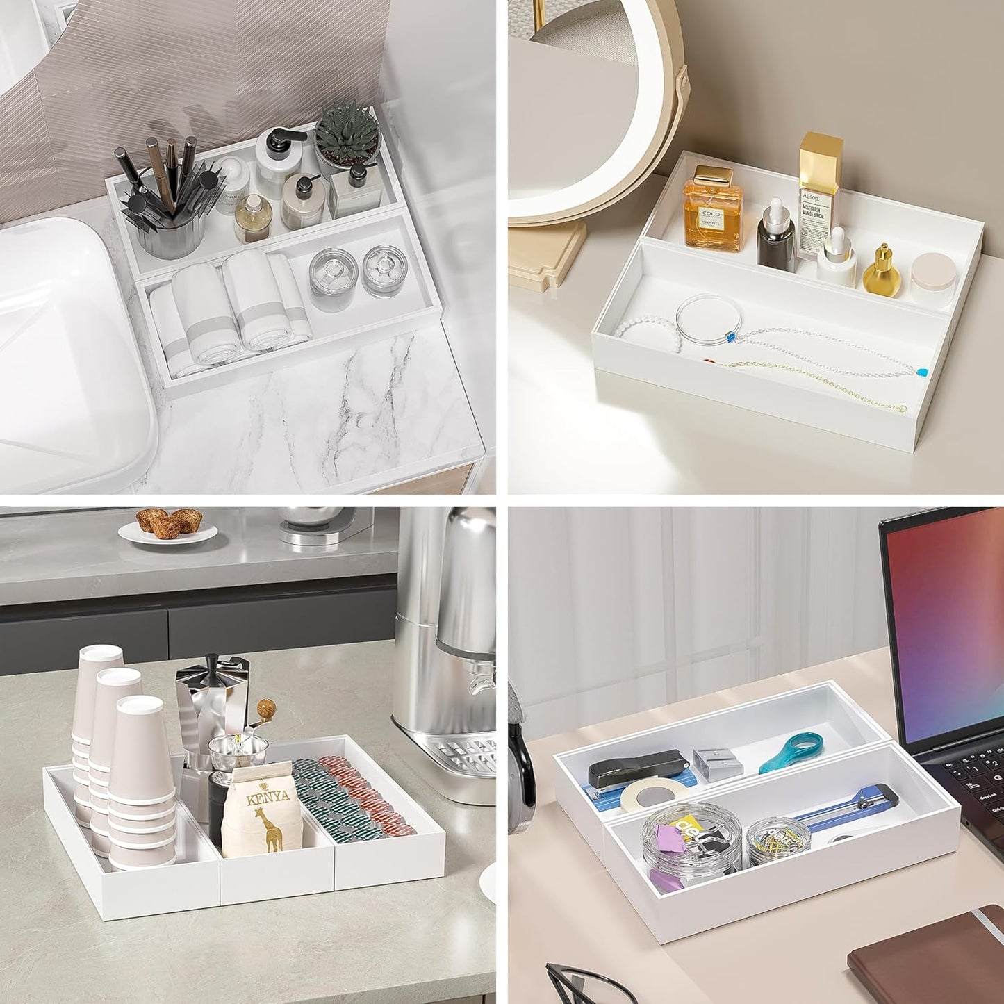 Kitchen Drawer Organizer Bins, Stackable Deep Bamboo Drawer Organizer for Silverware, Utensils, Cutlery, Flatware, Junk, Dresser, Bathroom, 15" x 6" x 2.5" (Set of 2)