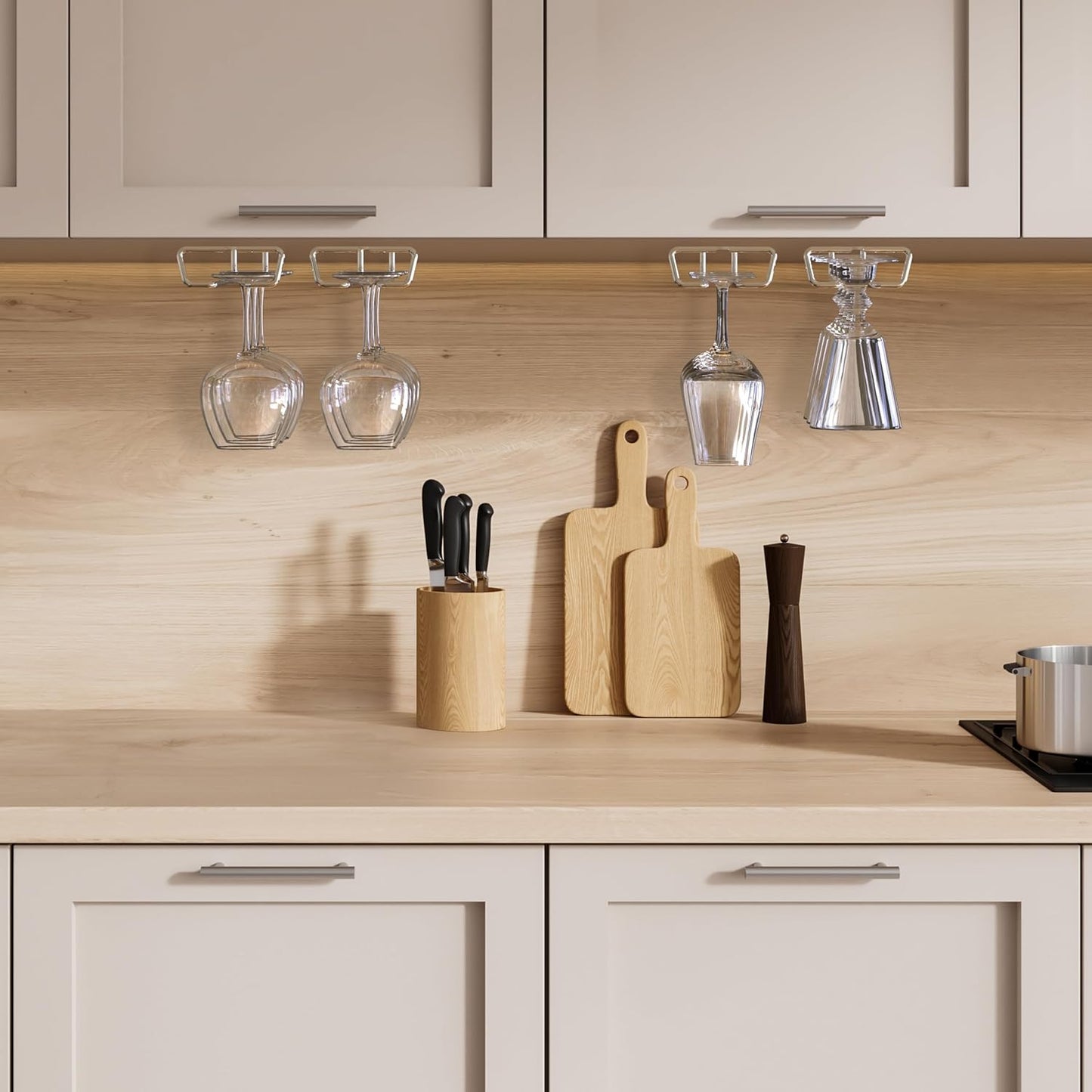 DecoBros 2PK Single Rail Wine Glass Stemware Rack Holder, Chrome