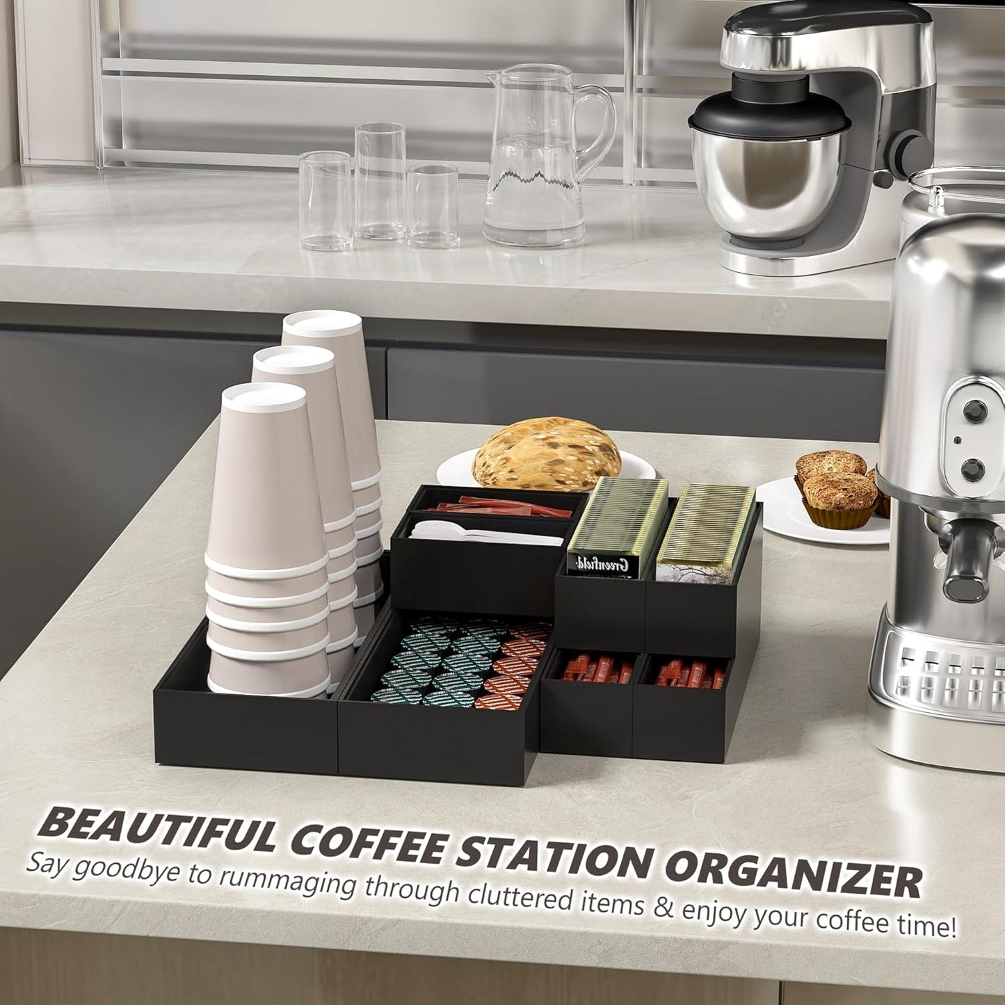 Kitchen Drawer Organizer Bins, Black Bamboo Drawer Organizer Stackable for Silverware, Utensils, Cutlery, Flatware, Junk Drawer, Dresser, Bathroom, 9" x 3" x 2.5" (Set of 2)