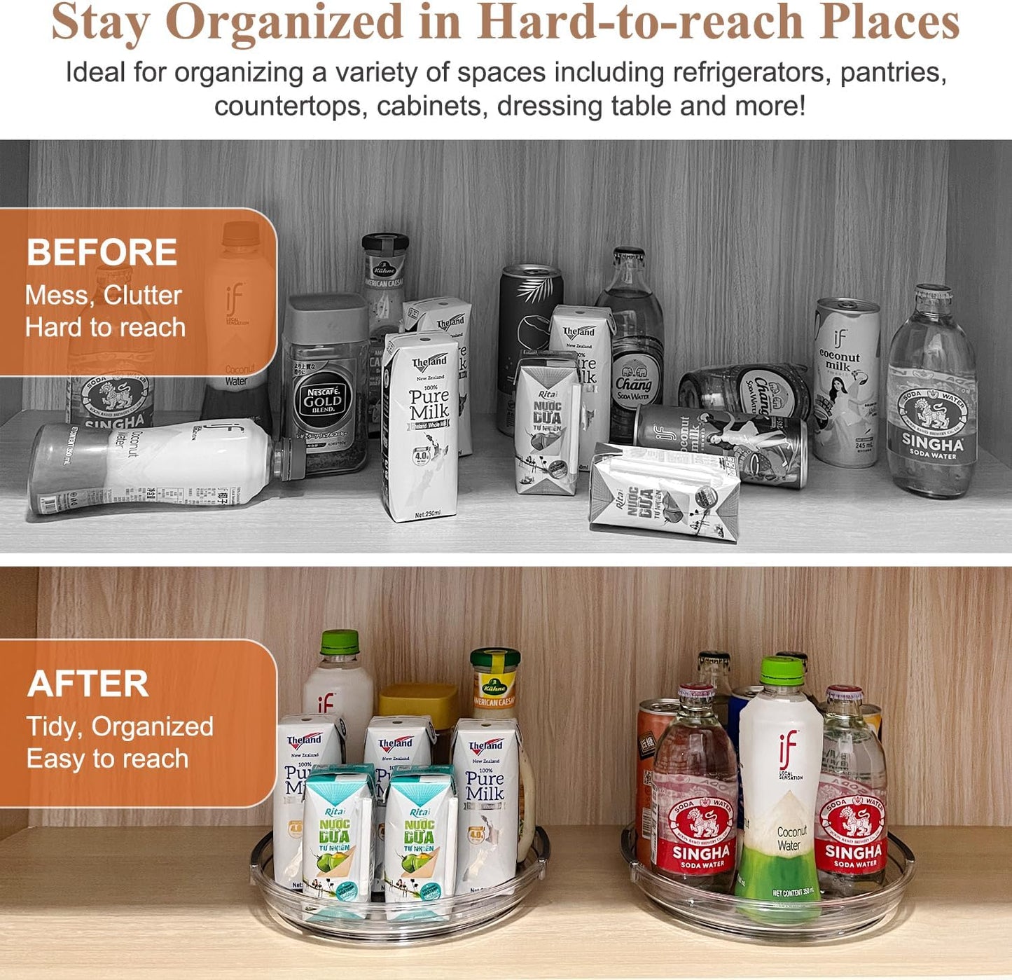 Clear Lazy Susan Organizer Turntable for Cabinet Table Top, 9.25 Inch 4 Pack 360 Rotating Spinning Makeup Organizer for Vanity, Kitchen Storage Rack Heavy-Duty Pantry Spices Tray Countertop Organizer