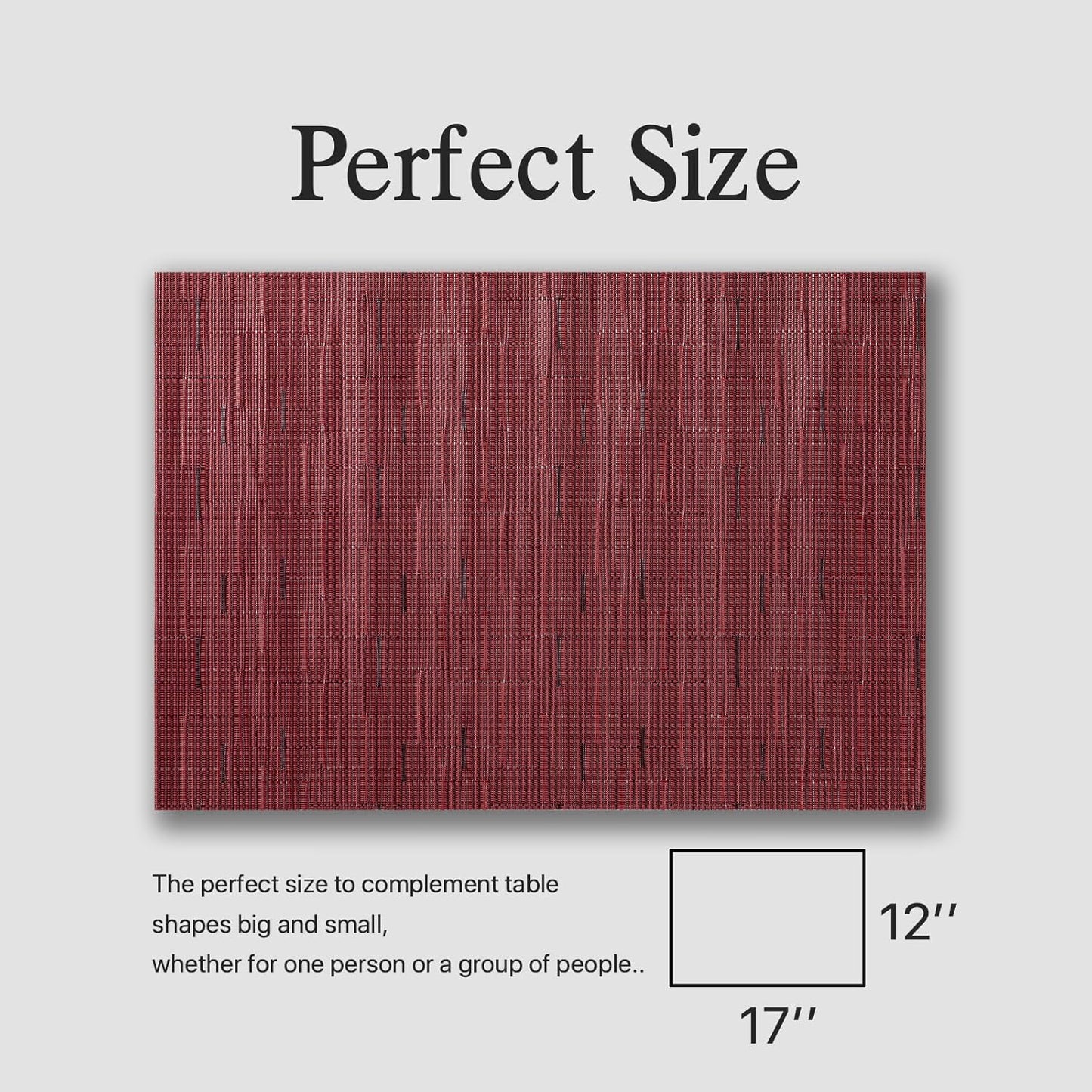 Placemats Set of 4 - Easy Clean Woven Vinyl Placemats for Dining Table, Indoor/Outdoor Place Mats, Washable PVC Table Mats (Burgundy)