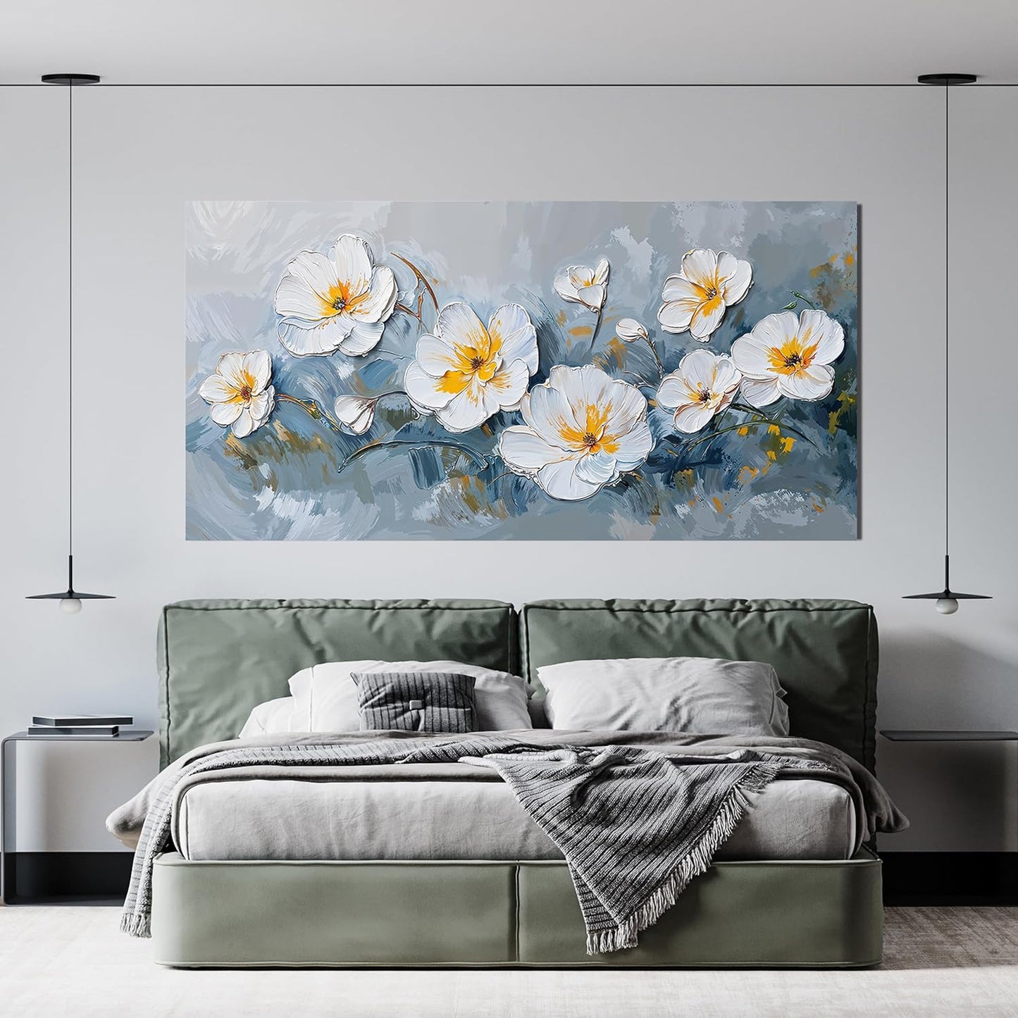 KUPTEU Canvas Wall Art Decor Large Wall Art Pictures for Living Room White Flowers Wall Art Prints Canvas Art Wall Decor Hallway Decorations Artwork for Walls Bedroom Home Aesthetic Decor 24" X 48"