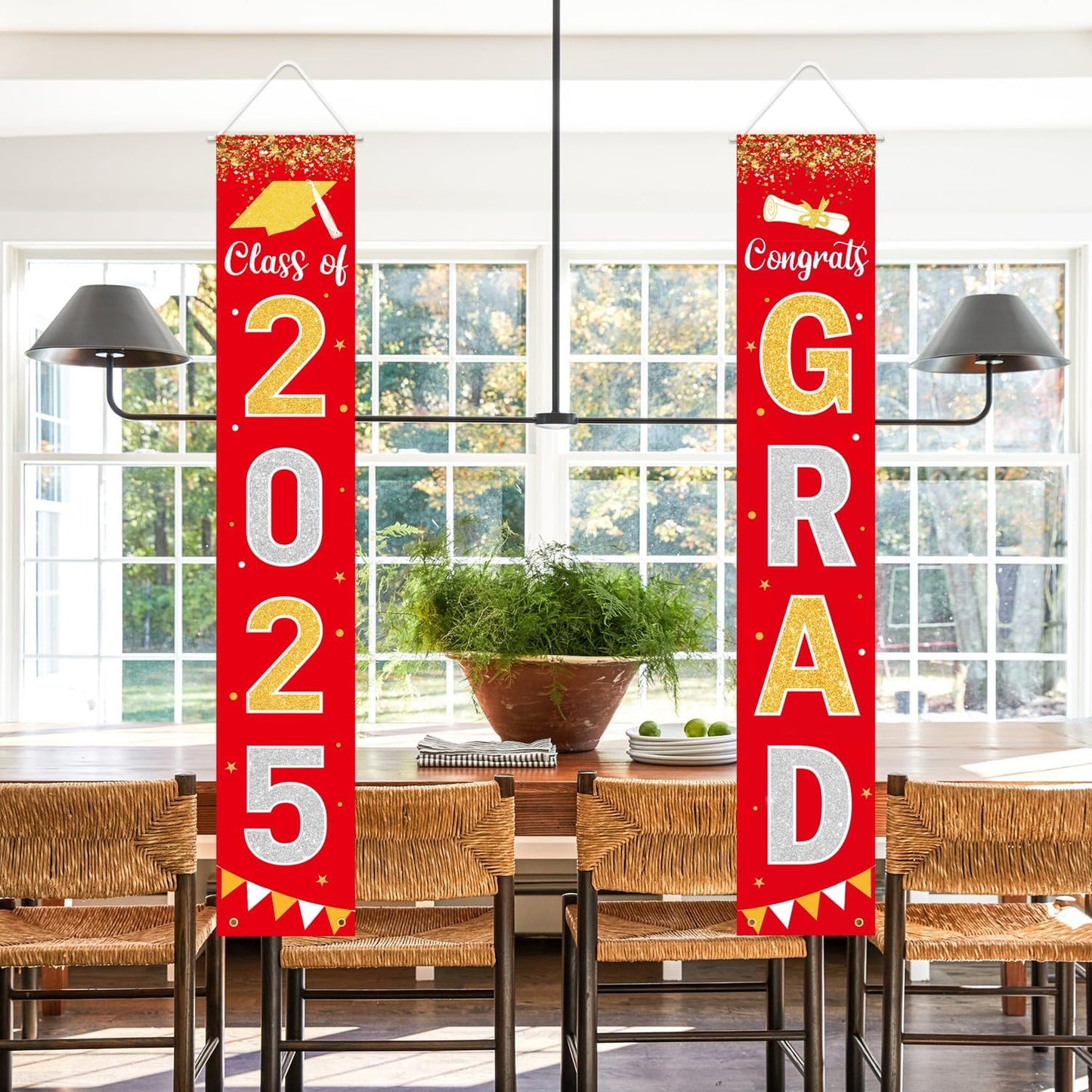 Graduation Decorations 2025 GRAD Banner Red Porch Door Sign Welcome Banner For Indoor Outdoor Wall Graduation Decorations Class of 2025