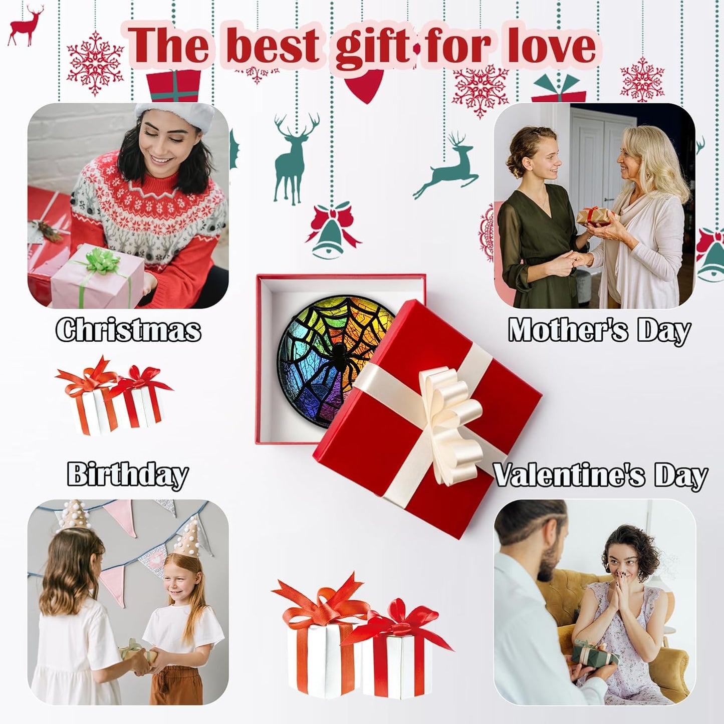 Stained Glass Suncatcher, Colorful Spider Sun Catcher Black Insect Stain Glass Window Hanging Decoration Mother's Day Birthday Gifts for Women Men Mom Nana 7.8 in