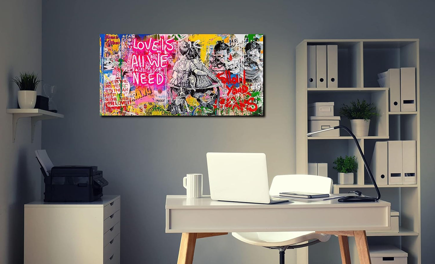JKWALL77 Banksy Street Wall Art - Graffiti Abstract Canvas Wall-Art for Living Room Ready To Hang Size 40" x 20"