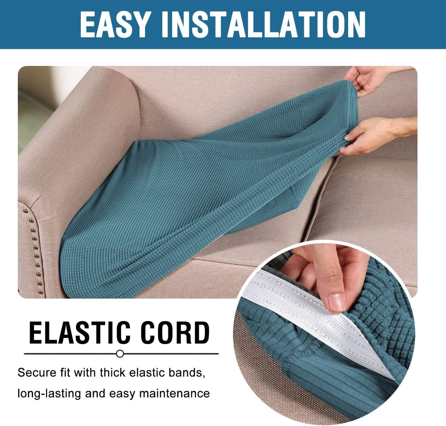 H.VERSAILTEX Super Stretch Individual Seat Sofa Covers Couch Slipcover Sets Thick Jacquard Textured Twill Fabric (3 Piece Sofa Cushion Covers, Storm Blue)