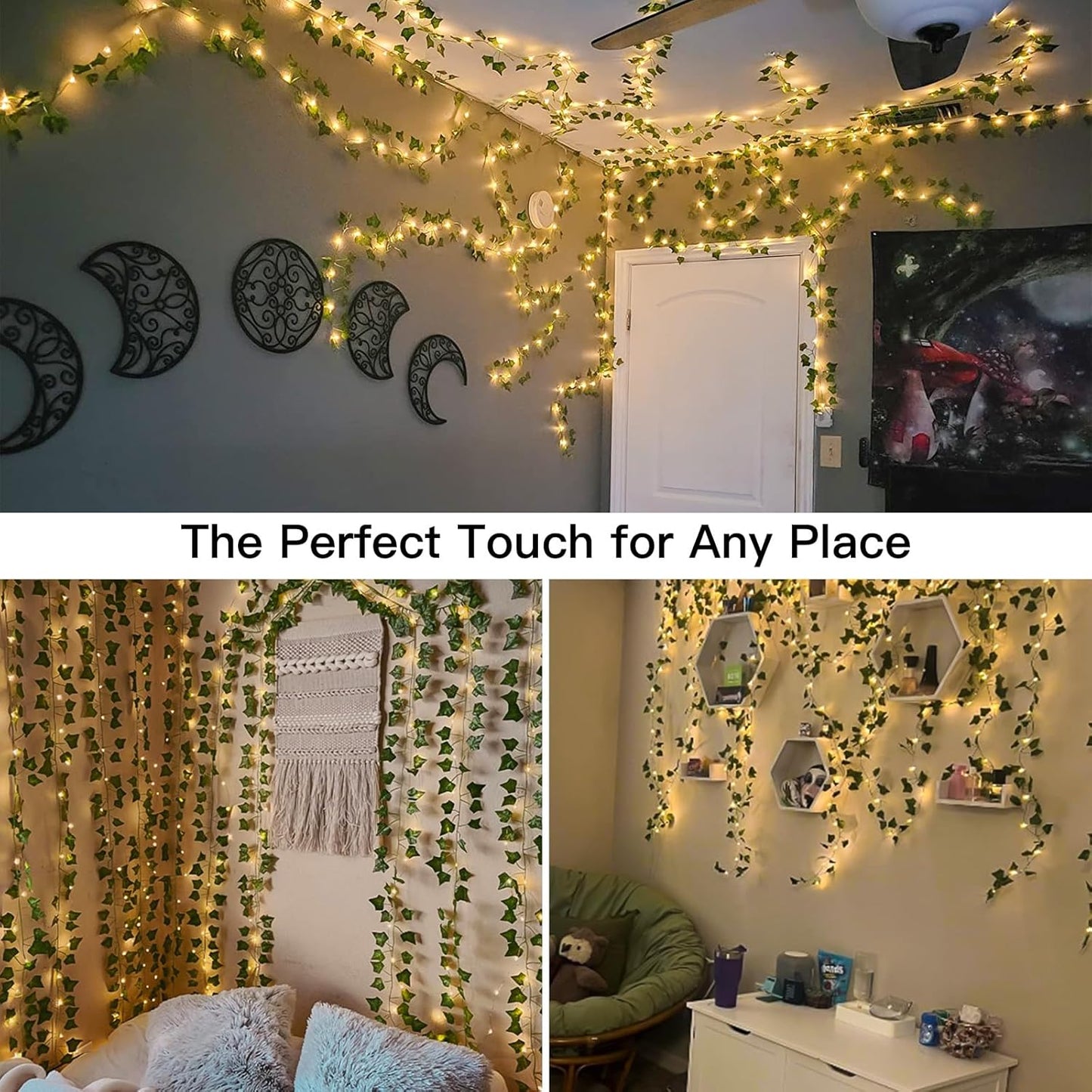 suddus Vines with Light for Bedroom, 200 LED Fairy Lights with Vines, Ivy Curtain Lights for Dorm, Wedding, Party, Wall, Indoor, Outdoor Decor, 6.5ft x 6.5ft