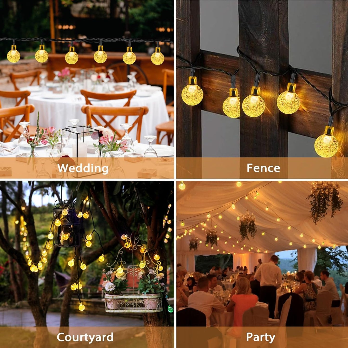 Outdoor Solar String Lights, 2x46FT 66LED 8Modes Crystal Solar Powered Christmas Fairy String Lights Waterproof for Outside Yard Fence Easter Holiday Party Garden Decor 2Pack(Warm White)