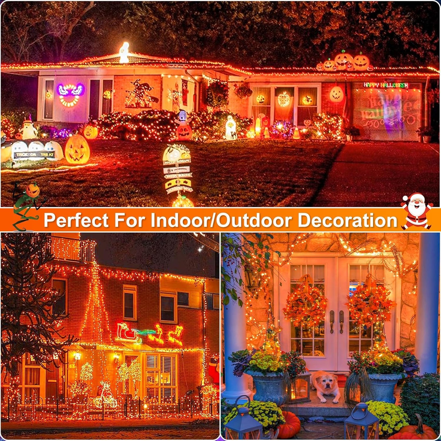 Orange Halloween Lights Outdoor, 100FT 300 LED Halloween String Lights with 8 Modes Waterproof, Plug in Green Wire Twinkle Tree Light for Indoor Patio Yard Party Holiday Decorations
