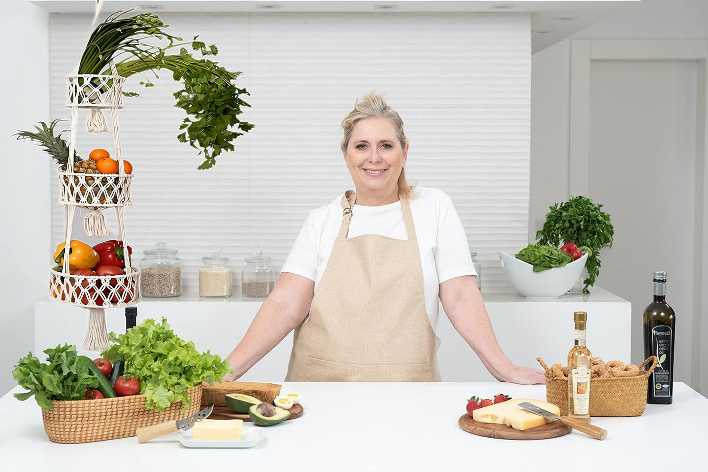 Pony River Hanging Fruit Basket, 3 Tier Cotton Macrame Produce Basket for Kitchen, Indoor Planter Hangers.
