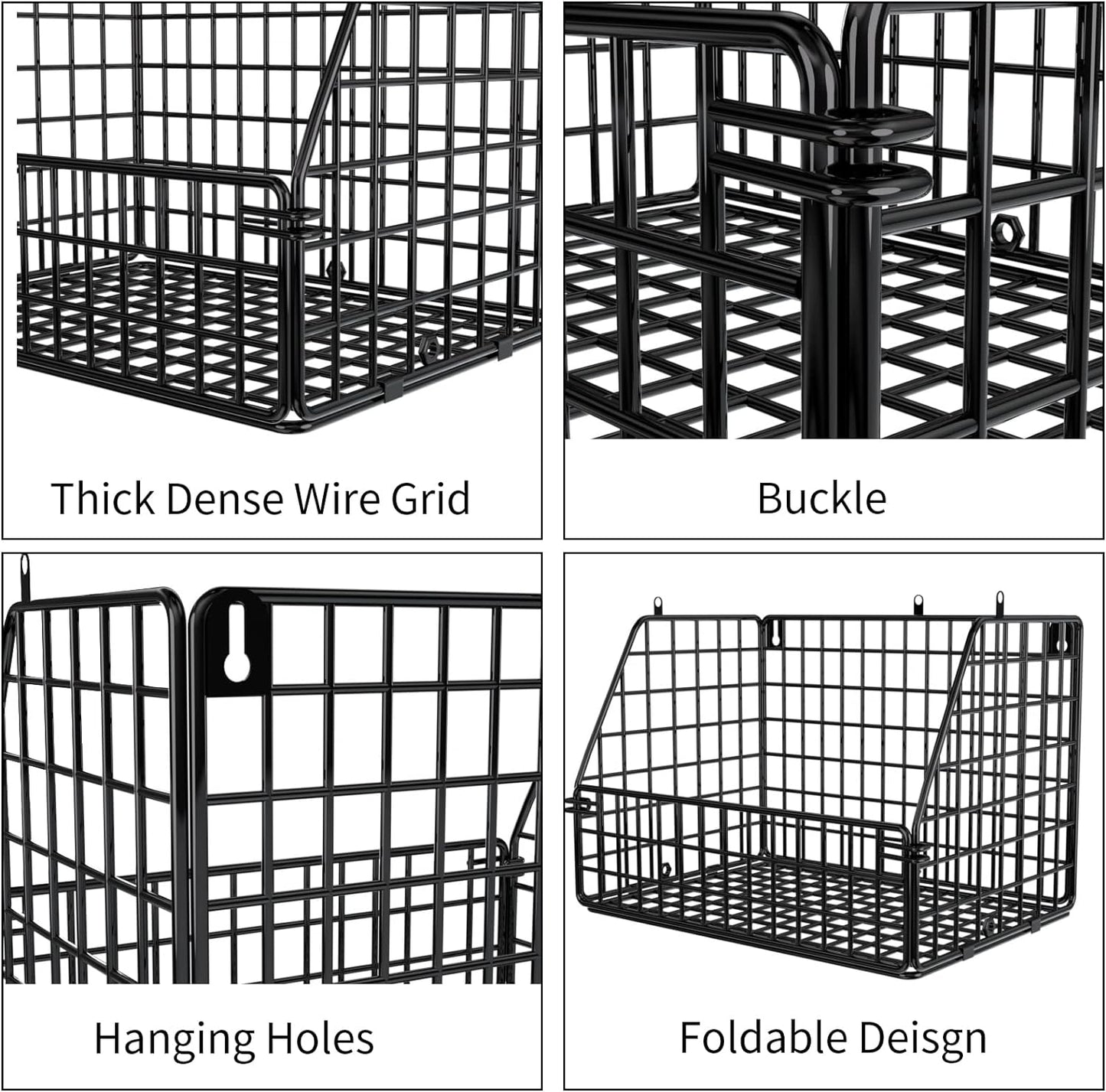 Stackable Wire Storage Baskets for Kitchen Closet Pantry, Hanging Closet Organizers Storage Shelves Organization, Wall Mount Metal Basket Bins, Clothing Vegetable & Fruit Organizer 5 pcs
