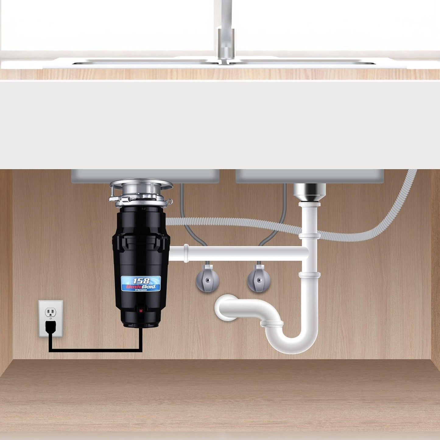 Waste Maid 10-US-WM-158-3B Garbage Disposal Anti-Jam Stainless Steel Food Waste Grinding System, 1/2 HP Standard, Black