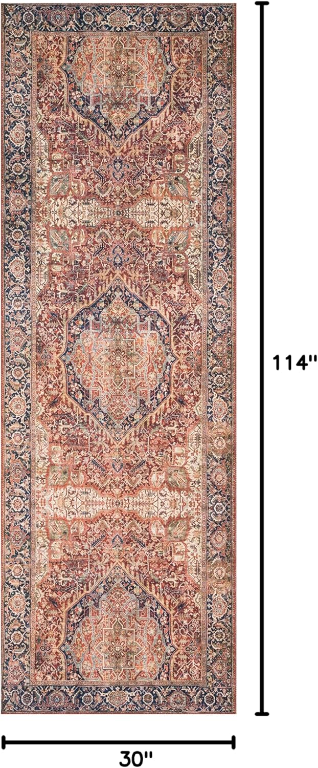 Loloi Layla Collection LAY-08 Red/Navy 2'-6" x 9'-6" .13" Thick Runner Rug, Soft, Durable, Vintage Inspired, Distressed, Low Pile, Non-Shedding, Easy Clean, Printed, Living Room Rug