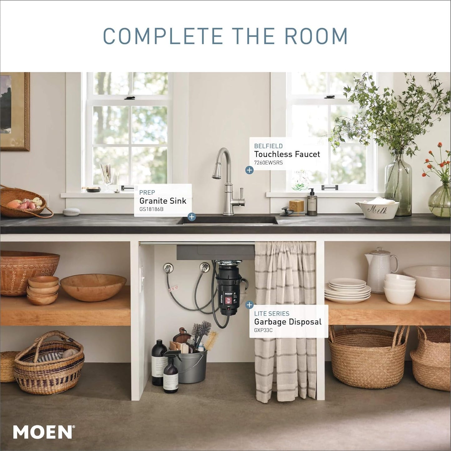 Moen Lite Series PRO Compact Continuous Feed Garbage Disposal for Kitchen Sink with Power Cord, GXP33C