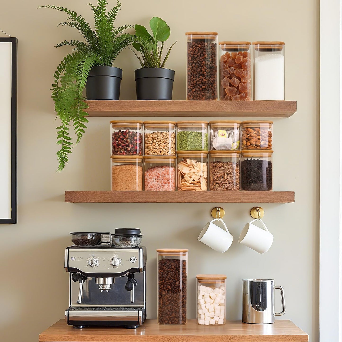 ComSaf 0.6 Qt Glass Food Storage Jars Set of 6, Clear Storage Containers with Airtight Lids, Pantry Organization Jar, Spice Jar, Blooming Tea, Coffee and Sugar Container, Canister Set for Kitchen