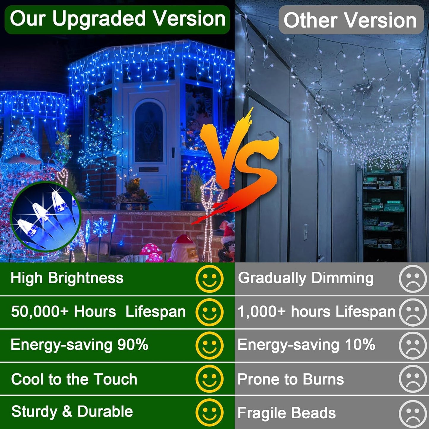 66FT 666 LED Outdoor Christmas Lights - 148 Ice Drops, 12 Pro Modes with Timer Memory & Brightness, Waterproof Hanging Ice String Light for Holiday Wedding Garden Fence House Decor (Blue)