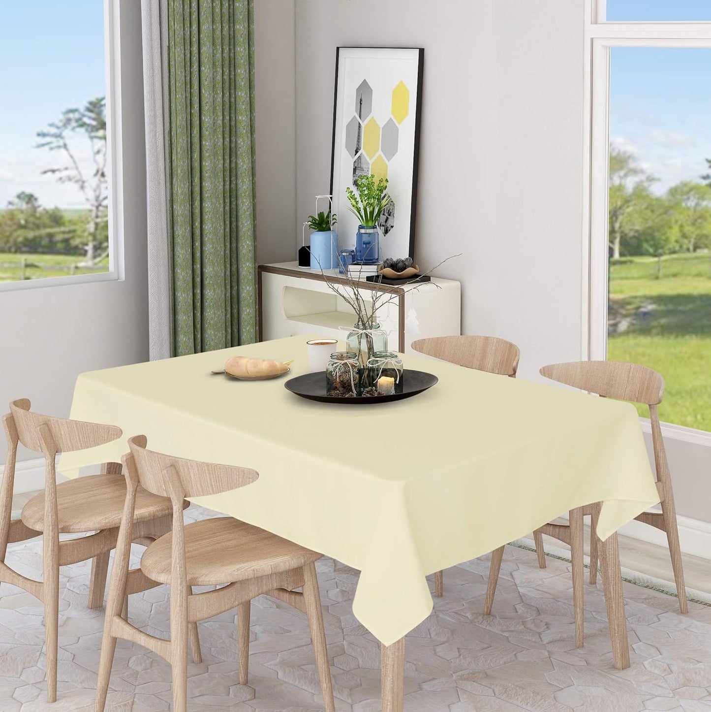 sancua Rectangle Tablecloth - 54 x 108 Inch - Stain and Wrinkle Resistant Washable Polyester Table Cloth, Decorative Fabric Table Cover for Dining Tables, Buffet Parties and Camping, Beige