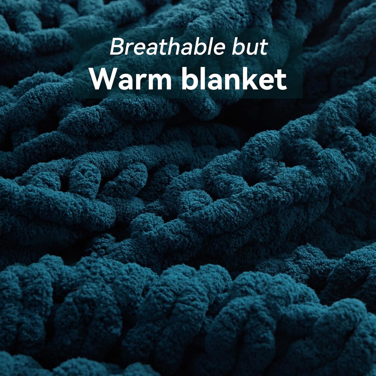 Chunky Knit Throw Blanket, 50''*60'' Knitted Throw Chenille Yarn for Bed Couch, Handmade Peacock Blue Crochet Big Thick Blanket, Machine Washable Cute Comfy Blanket for Home Decor