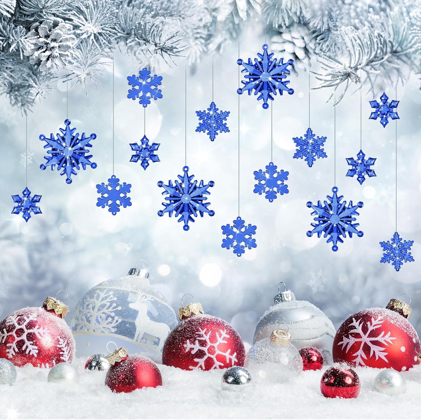 Dilunave 40 Pieces Christmas Snowflake Ornaments Acrylic Christmas Tree Decorations Crystal Snowflakes Translucent Winter Hanging Ornament for Tree (Navy Blue)