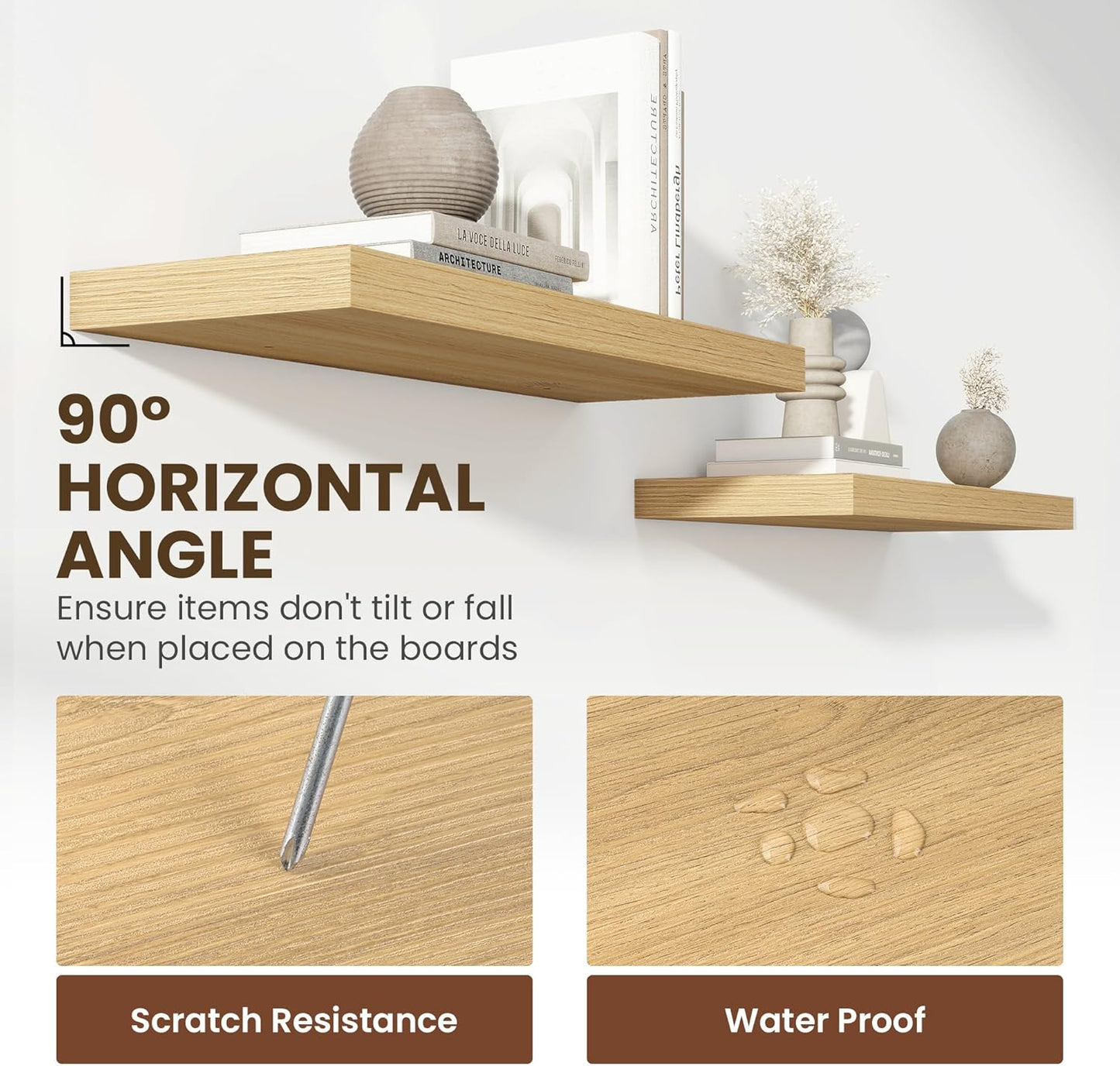 48 Inch Floating Shelves, 11.6 Inch Deep Floating Shelves for Wall, Floating Shelf with Invisible Brackets, Deep Shelves for Bathroom, Bedroom, Living Room, 1 Pack, Natural