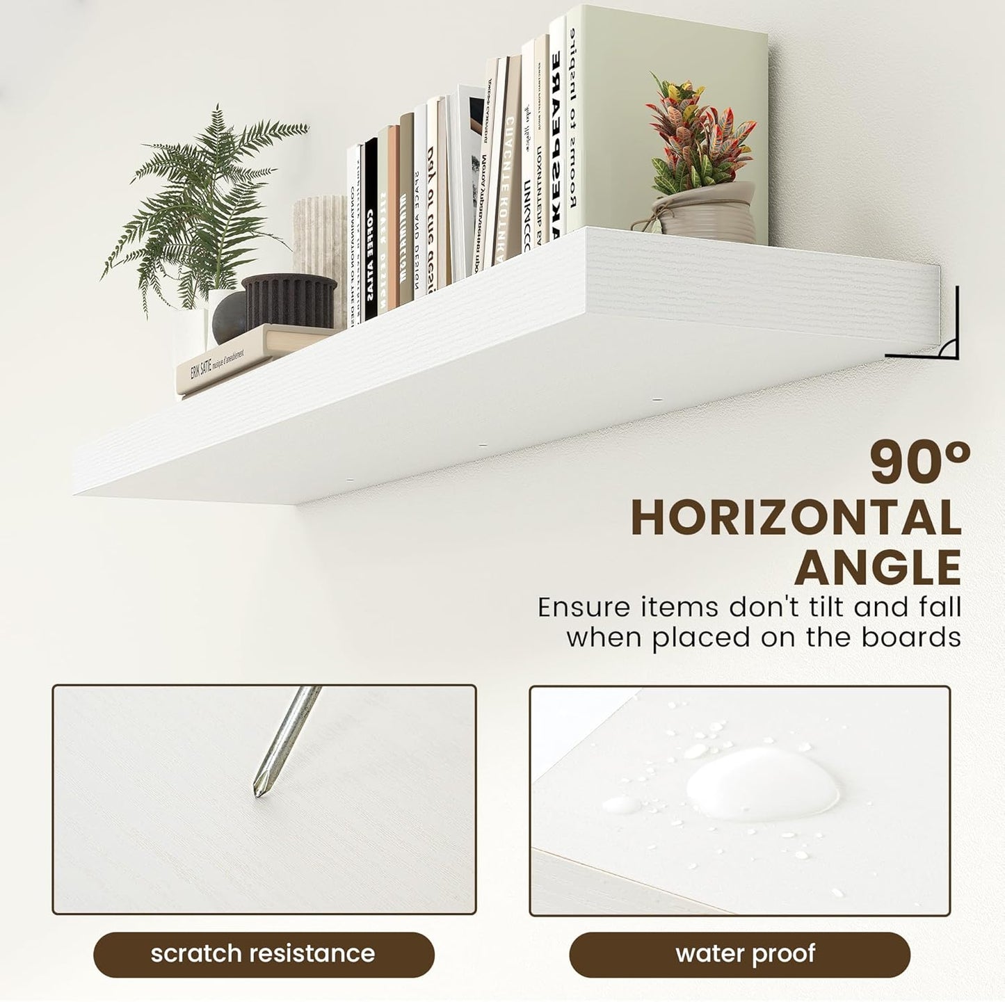 White Floating Shelves for Wall - 55 Inch Wide x 12 Inch Deep Wall Shelves Set of 1 - Rustic White Wood Shelves for Living Room, Bathroom, Laundry Room, Bedroom, Kitchen, Home Office