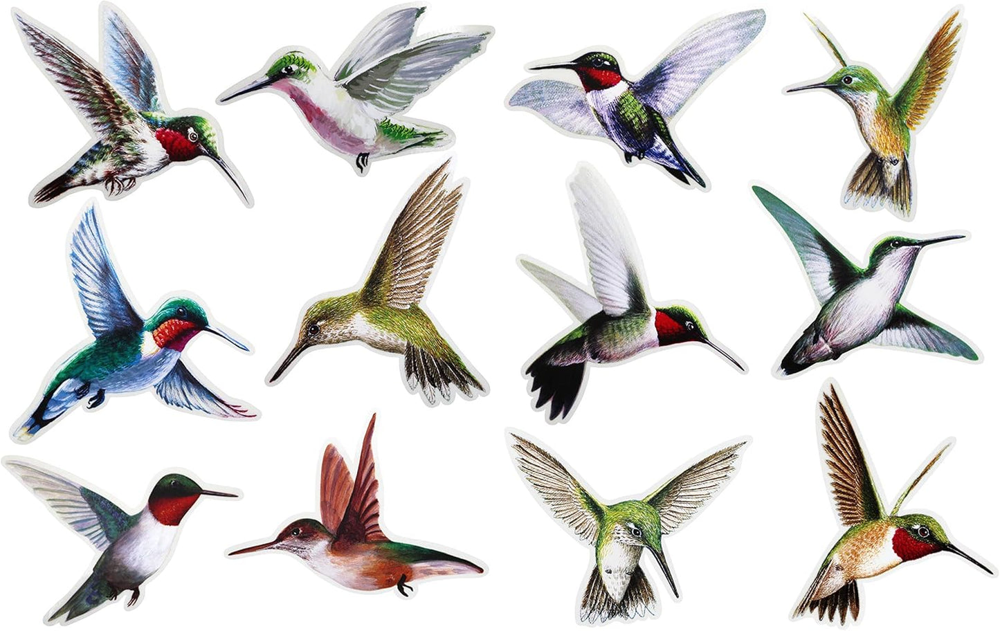 Iconikal 24-Count Large 6-inch Static Cling Window Decorations, Hummingbirds Flying