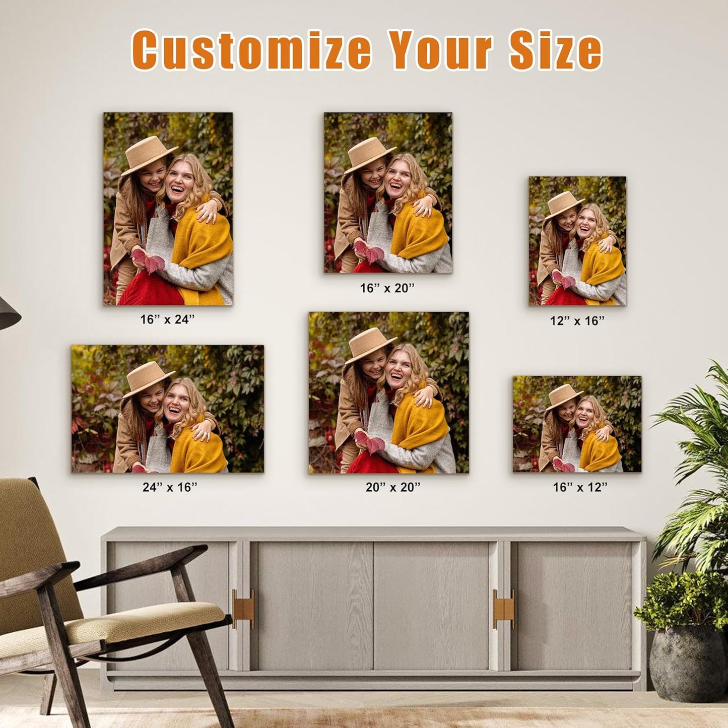 Custom Canvas Prints with Your Photos- Personalized Print Canvas Pictures, Custom Wall Art Gift for Living Room, Bedroom, Wedding Family Baby Pets Framed 8 x 12 inche