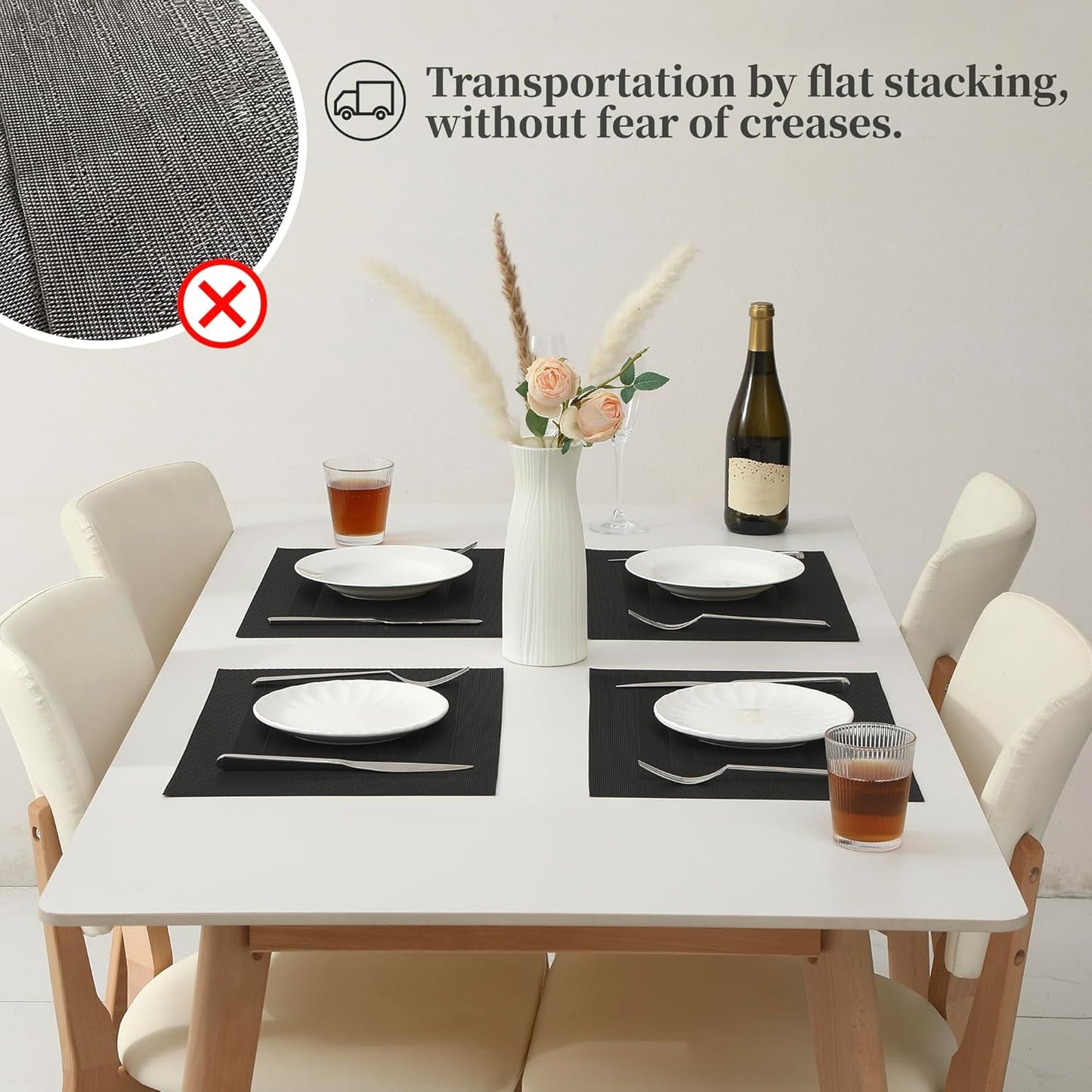 Leetaltree Black Frame Placemats Set of 6 - Heat Resistant Non-Slip Place mats for Dining Table, Washable Durable PVC Vinyl Woven Table Mats(Black Frame, 6)