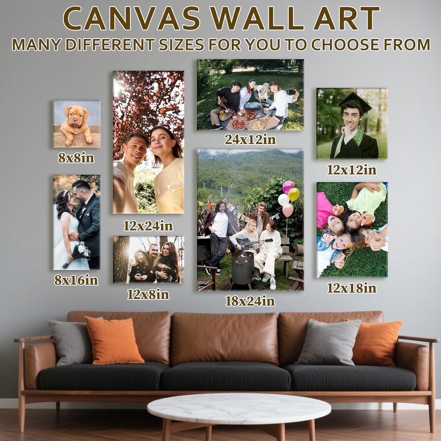 Custom Canvas Prints with Your Photos - Personalized Pictures Print, Customized Photo Gifts, Wall Art Poster Canvas Printing for Wedding, Family, Baby, Pets, Home Office Decor, Wrapped Frame 12x24