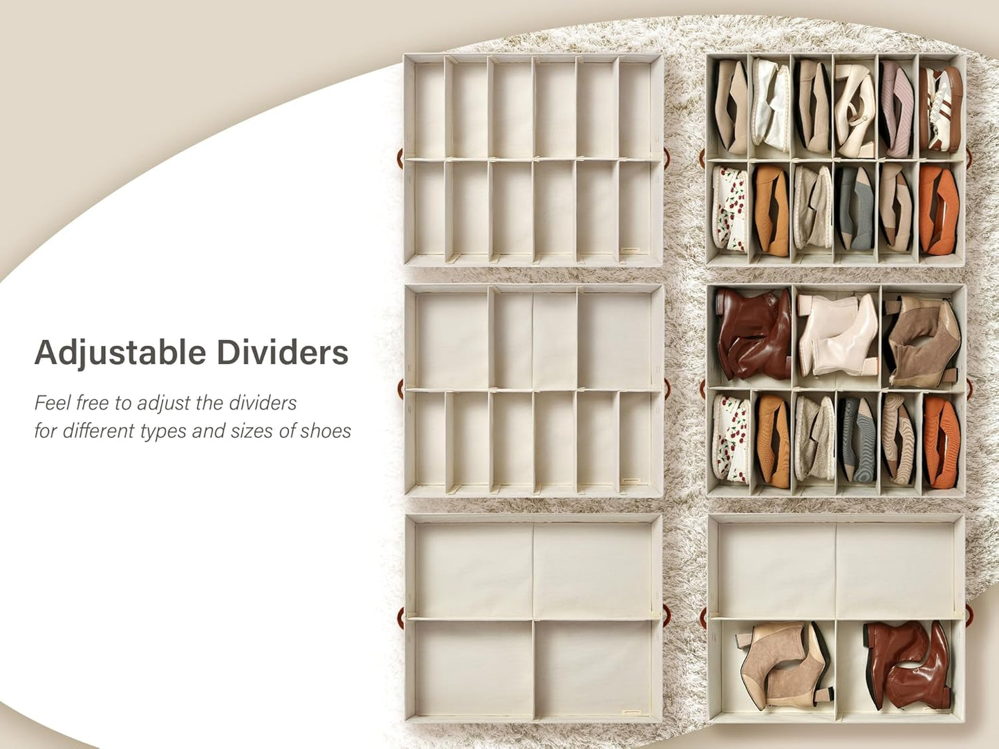 StorageWorks Under Bed Shoe Storage Organizer, Underbed Shoes Container with Adjustable Dividers, Shoe Storage Basket with Cover, Brown, 2-Pack, Space-Saving Shoe Box Fits up to 24 Pairs