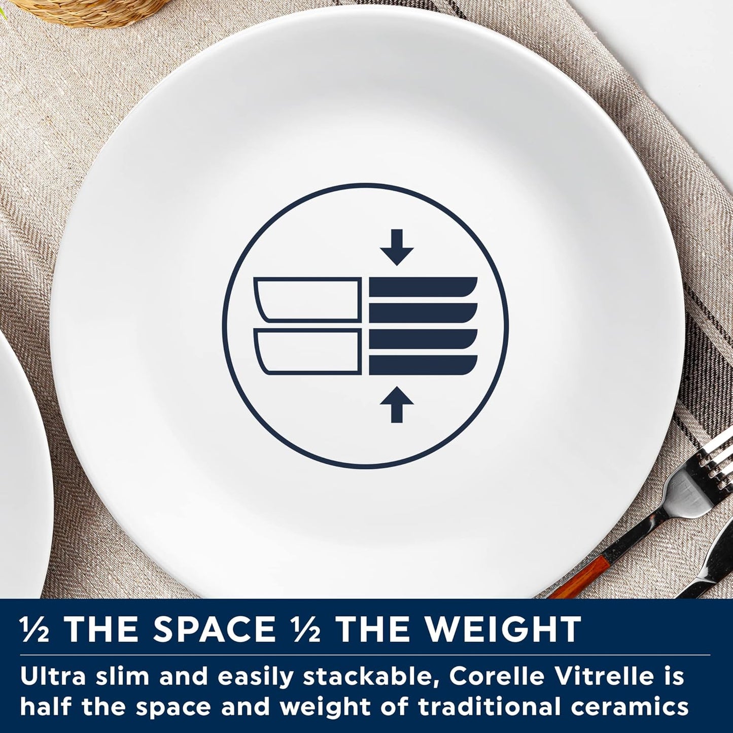 Corelle Vitrelle 4-Pieces 8.5" Glass Salad/Appetizer Plates Chip & Crack Resistant Glass Dinnerware Set Plates, Winter Frost White