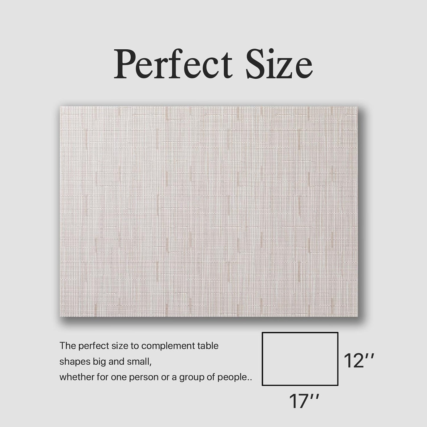 Placemats Set of 12 - Easy Clean Woven Vinyl Placemats for Dining Table, Indoor/Outdoor Place Mats, Washable PVC Table Mats (Pale Beige)