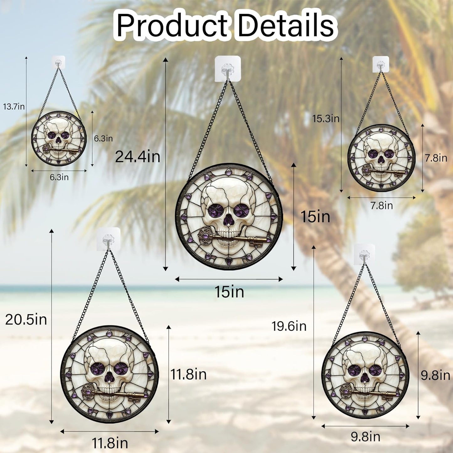 Stained Glass Window Hanging - Halloween Scary Skull Suncatcher for Doors Garden Home Spooky Purple Skeleton Key Sun Catchers Gothic Decor Horror Gifts for Women Men Friend Boy Girl 11.8 in