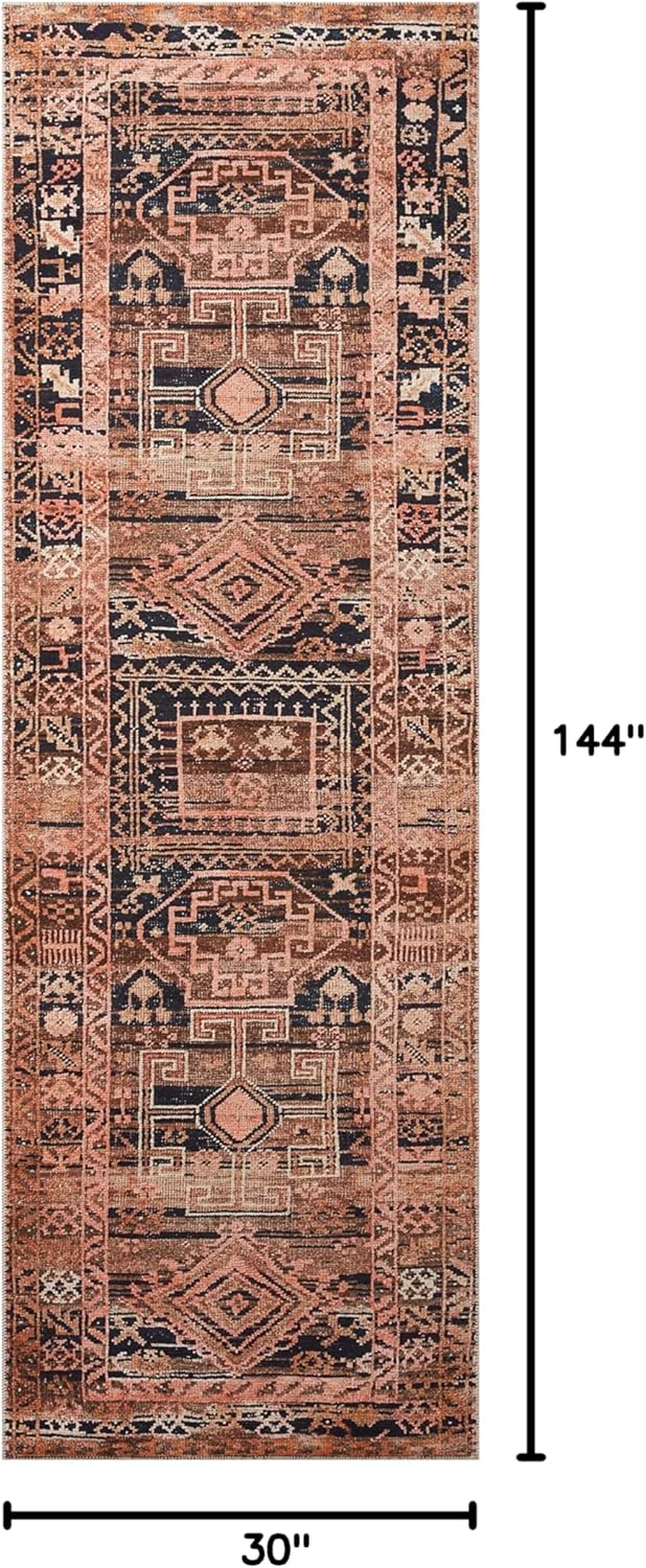 Loloi Layla Collection LAY-14 Mocha/Blush 2'-6" x 12'-0" .13" Thick Runner Rug, Soft, Durable, Vintage Inspired, Distressed, Low Pile, Non-Shedding, Easy Clean, Printed, Living Room Rug