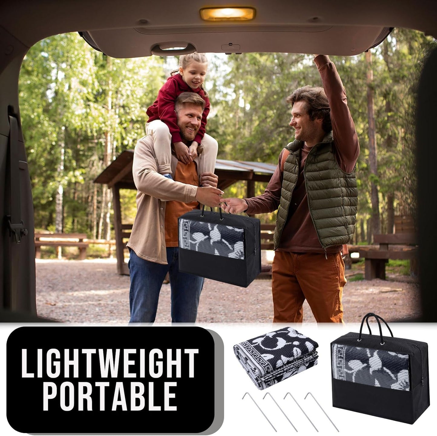 OLANLY Waterproof Outdoor Rug 8x10 ft, Outdoor Plastic Straw Rug with Flower Pattern, Reversible RV Mat for Patio, Camping, Balcony, Deck, Backyard, Black & White