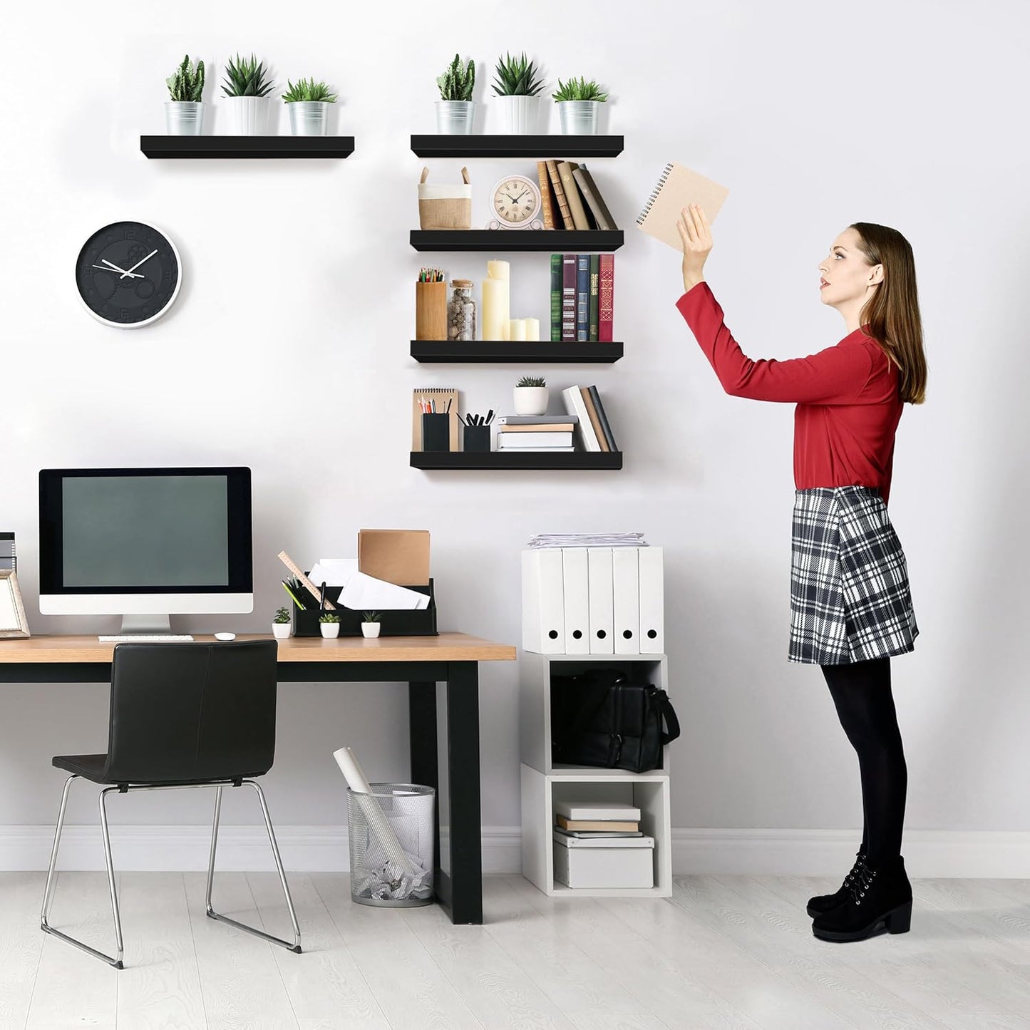 Sorbus Floating Shelves for Wall, Bathroom Shelves Wall Mounted for Kitchen, Bedroom, Living Room, Bathroom Storage, Over Toilet, Hanging Book Shelf for Wall Home Decor (Black, 5 Pack)