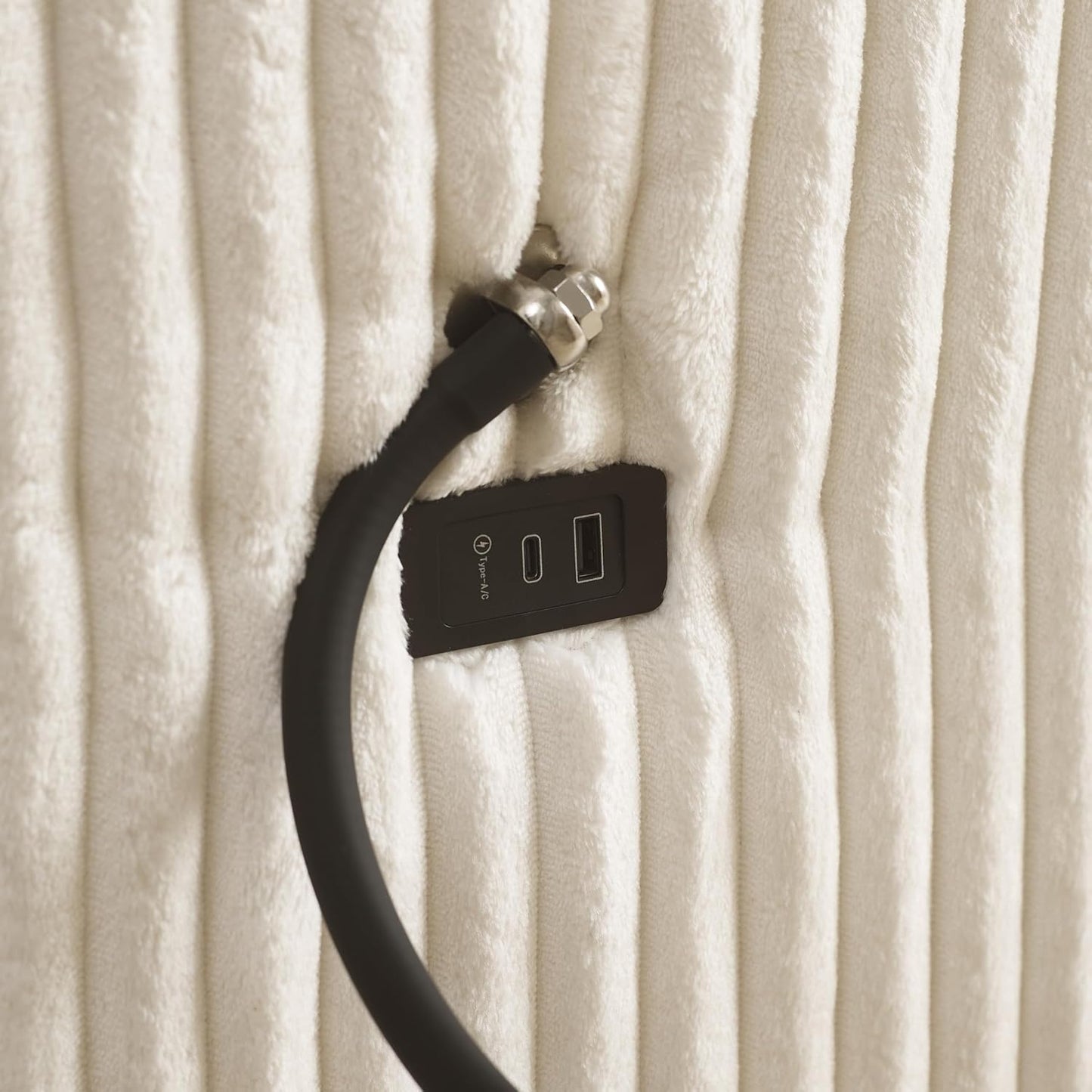 Modular Sectional Sofa Couch, Plush Corduroy Fabric Sectional Couches for Living Room with USB Charging Ports, Phone Holders, and Multi-Functional Storage Armrests (White, 4set+2ottoman)