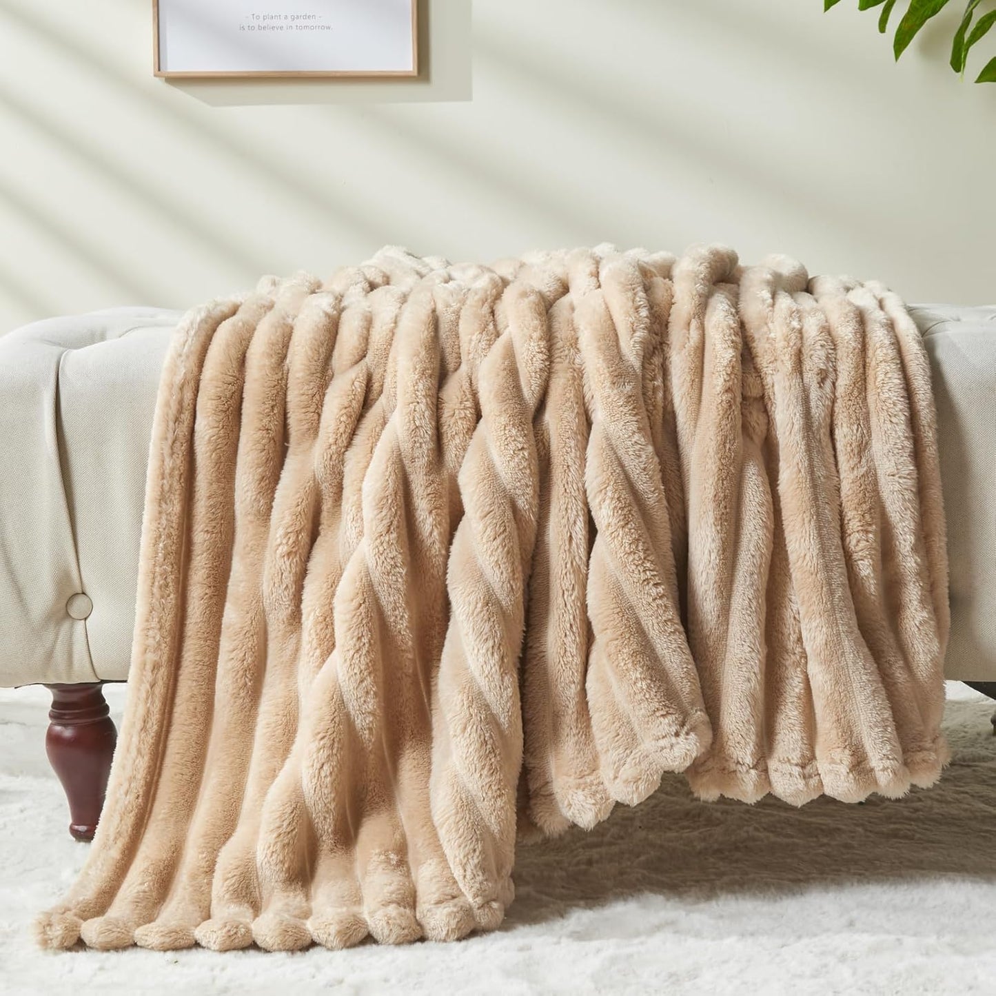 NEWCOSPLAY Super Soft Twin Blanket Brown Premium Silky Flannel Fleece 3D Ribbed Jacquard Lightweight Bed Blanket All Season Use (Brown Ribbed, Twin(60"x80"))