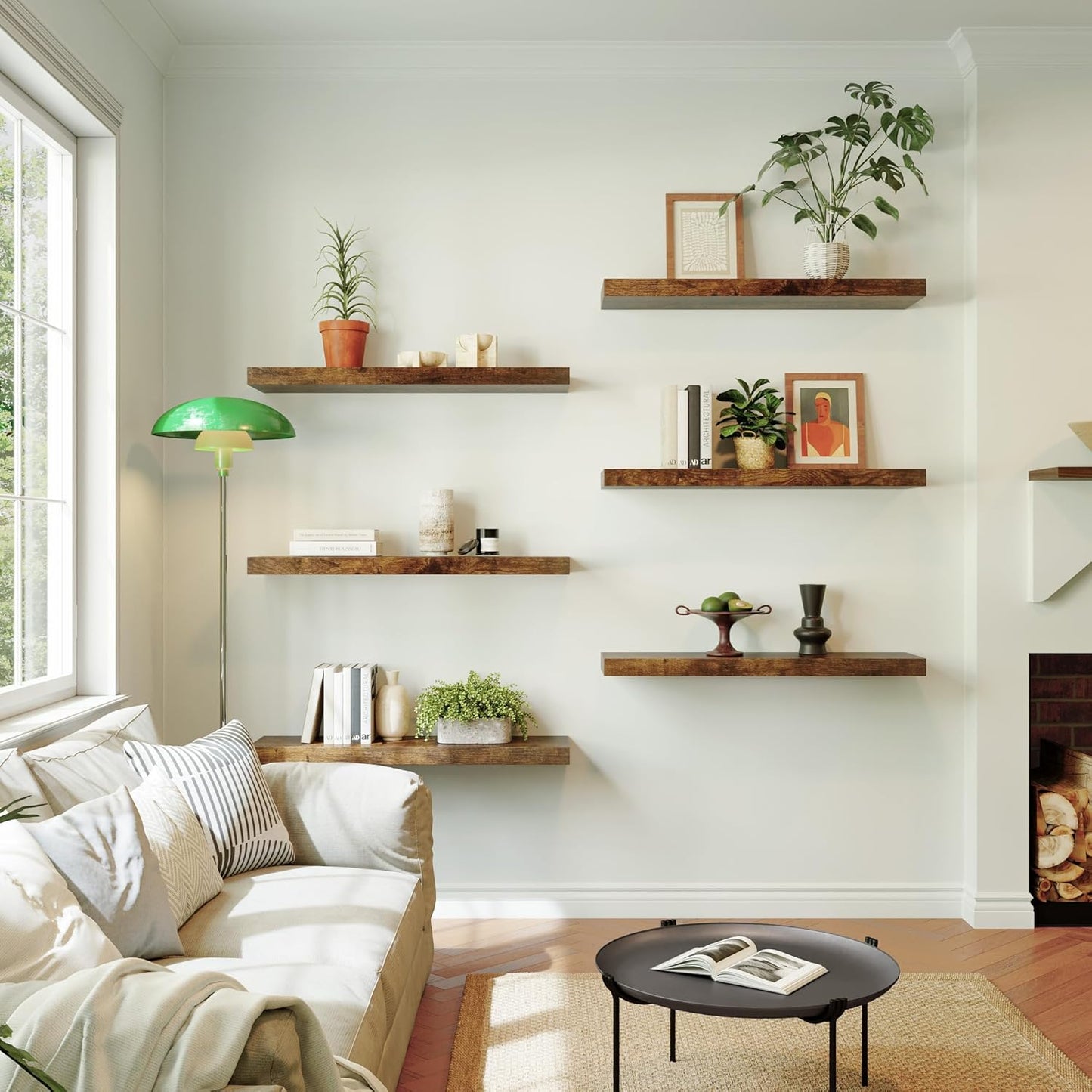 Large Floating Shelves for Wall Set of 2 Wooden Wall Shelves 24 in x 12.75 in x 2 in Room Decor Long Shelf with Invisible Wall Mount Bracket for Bedroom Kitchen Living Room Rustic Brown